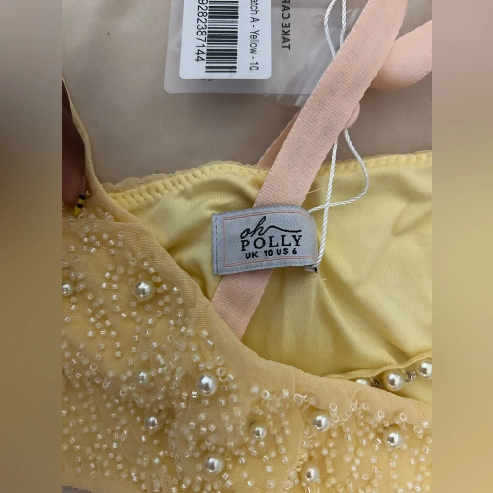 Oh Polly Embellished Cold Shoulder Cut Out Mini Dress In Yellow. UK 10, US 6 - Picture 5 of 9